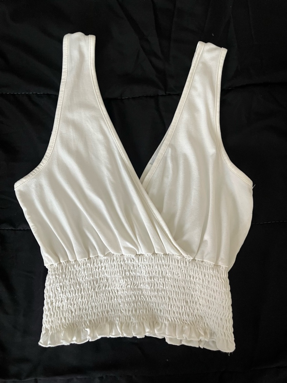 gaze White Smocked Waist V-Neck Crop Tank